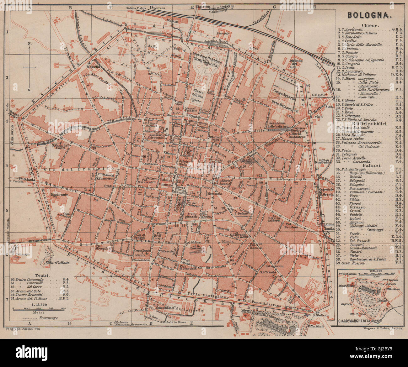 Bolonia ciudad antiguo plan urbanistico de piano. Italia mappa, 1899  Fotografía de stock - Alamy