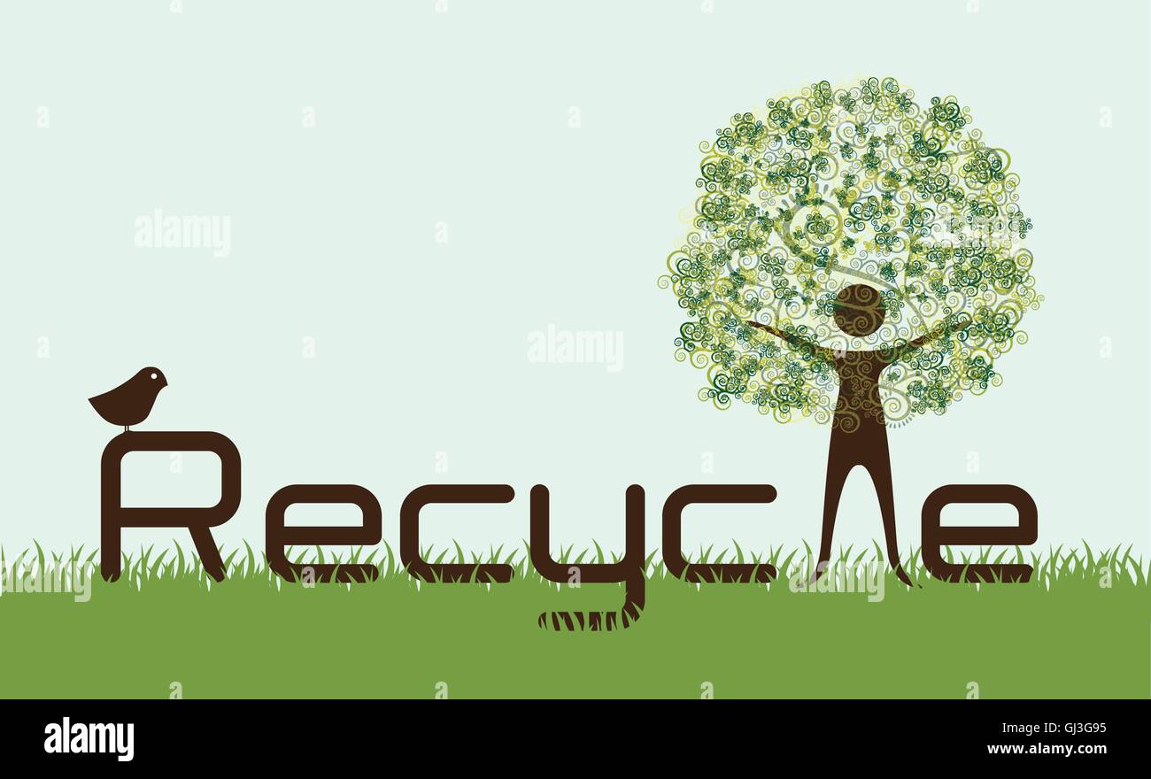 Ilustración del reciclado árbol constituido por una persona silueta vec