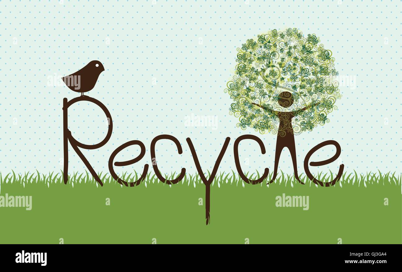 Ilustración del reciclado árbol constituido por una persona silueta vec