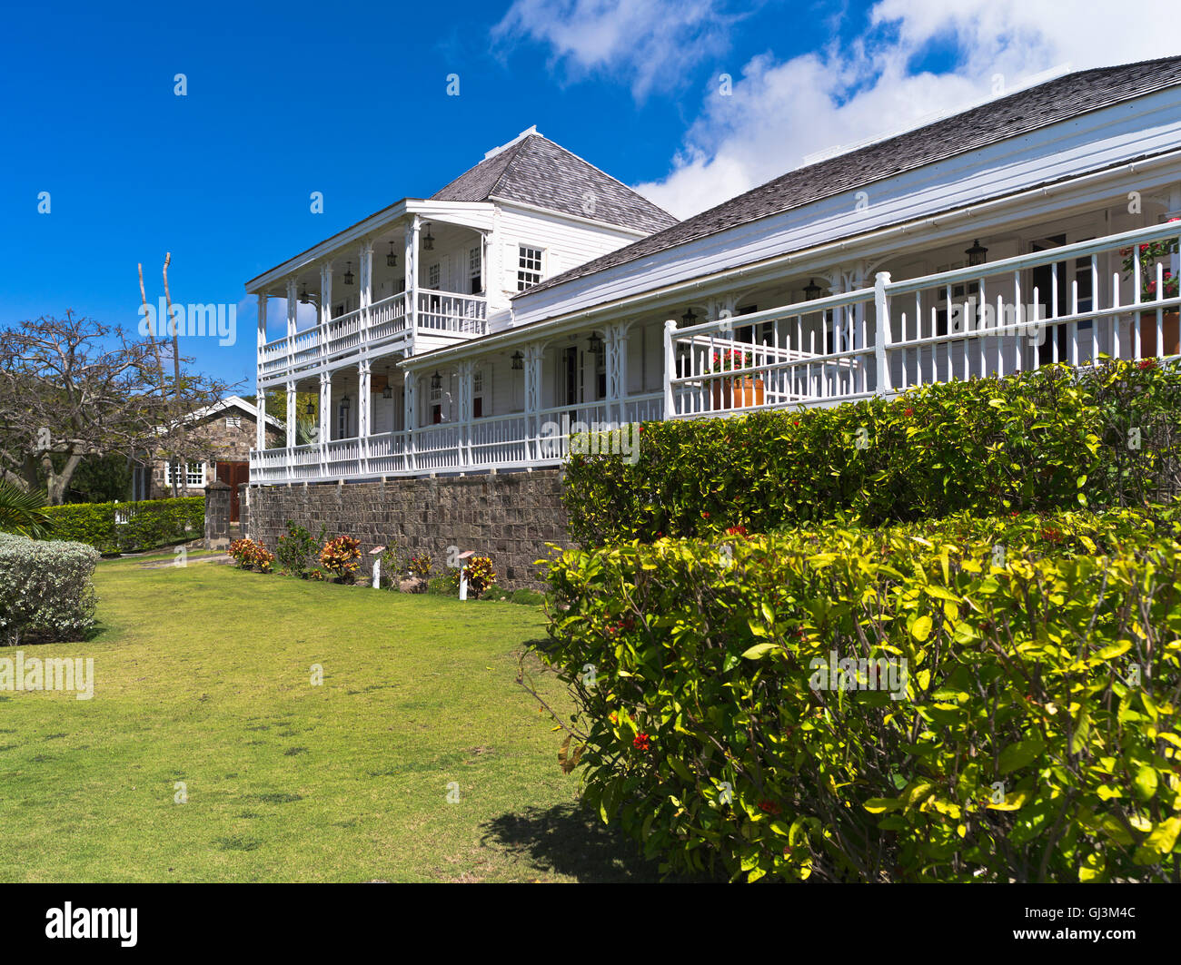 dh Fairview Great House St KITTS CARIBBEAN Antigua casa colonial museo Jardín Nelsons jardines exteriores nadie casa Foto de stock