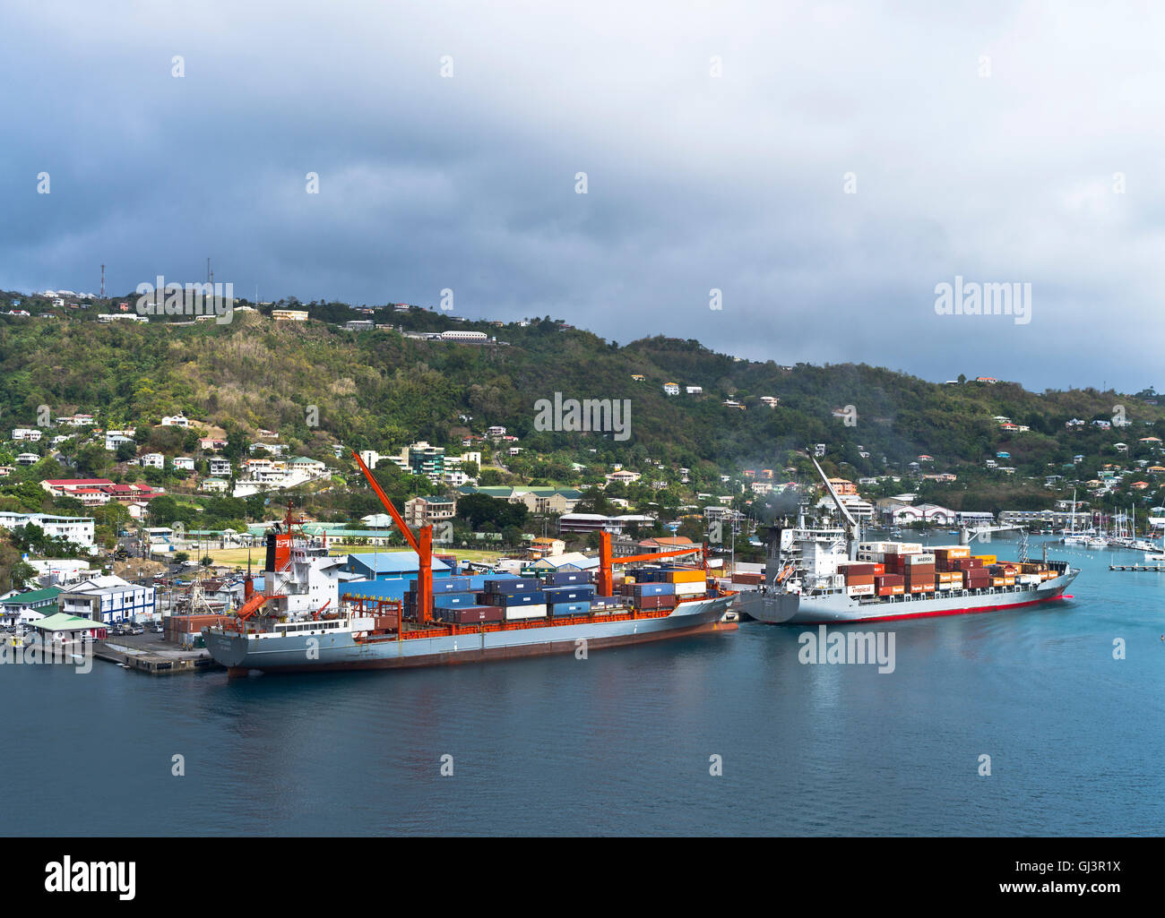 Dh St George Granada Caribe buques contenedores de carga descarga de carga puerto de St George Foto de stock