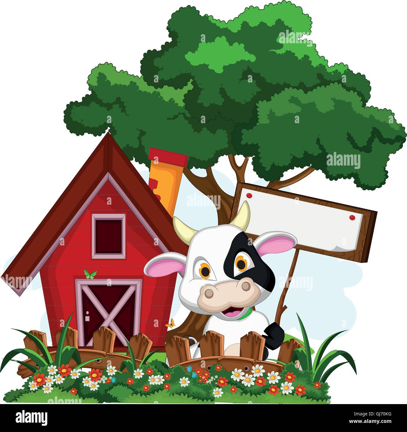 Dibujos animados de vaca posando en la granja con signo en blanco Imagen Vector de stock - Alamy Dibujos animados de vaca posando en la granja con signo en blanco Imagen Vector de stock - Alamy