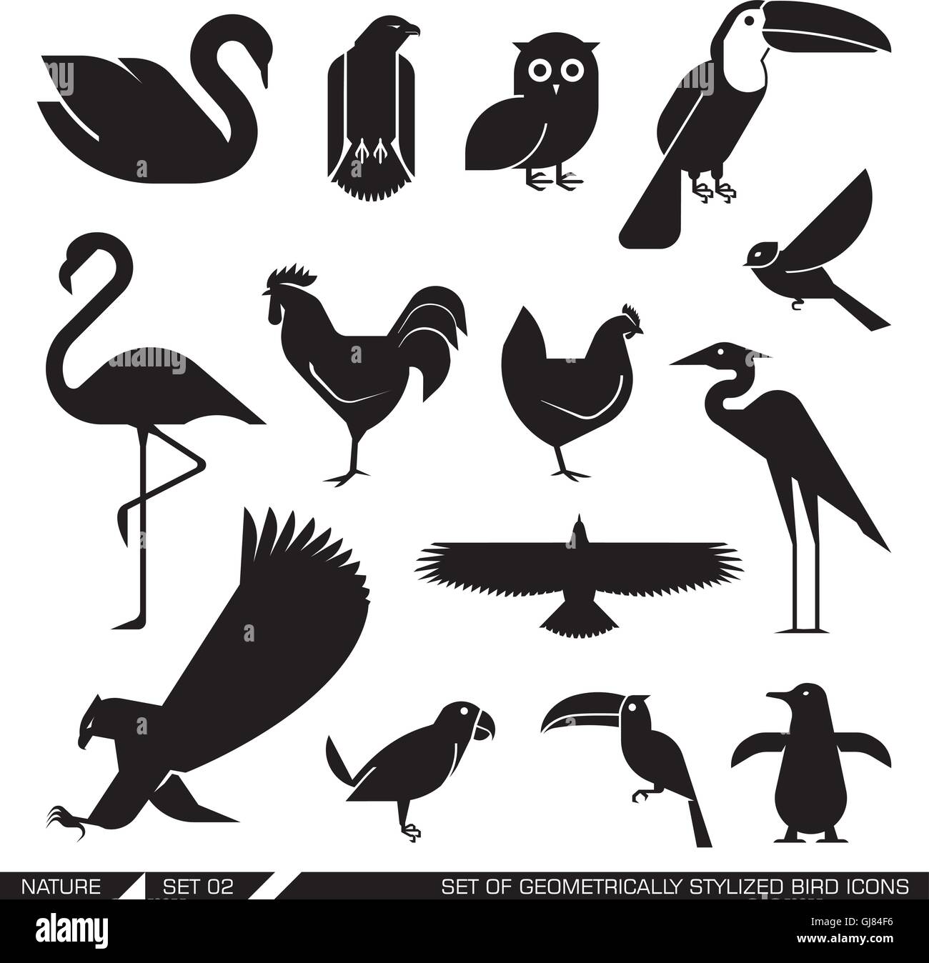 Conjunto de iconos de aves estilizadas geométricamente Ilustración del Vector