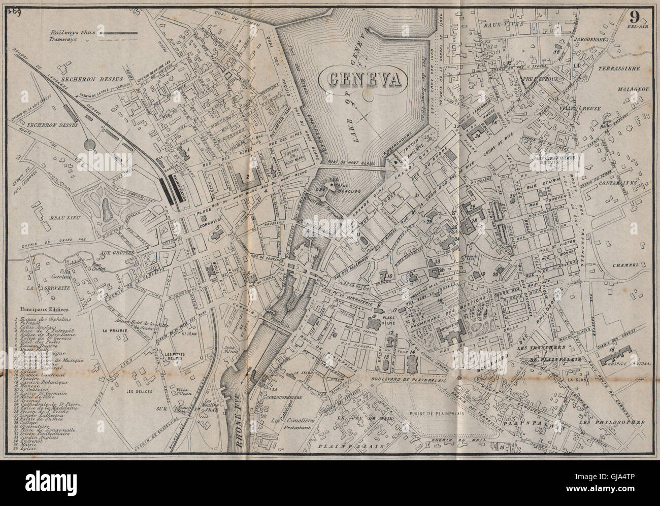 Geneve Ginebra Genf Ciudad Del Plan Antiguo Mapa De La Ciudad Suiza Bradshaw 1895 Gja4tp 