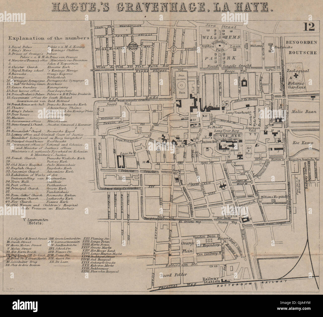 La Haya DEN HAAG 's-Gravenhage LA HAYE. Ciudad del plan. Mapa de la ciudad. BRADSHAW 1895 Foto de stock