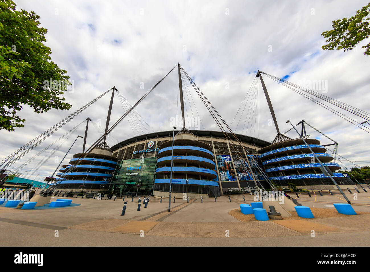 El estadio Etihad Stadium es el hogar de Manchester City Football Club de la Liga Premier Inglesa, uno de los más exitosos clubes en Inglaterra. Foto de stock