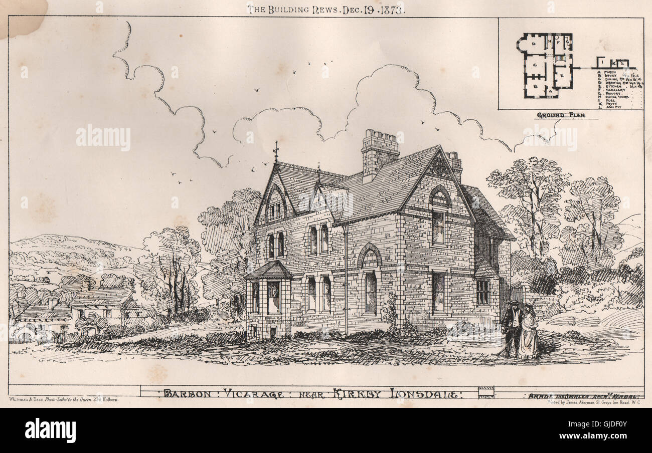 Vicaría Barbon cerca de Kirkby Lonsdale; y Brade Smales Archts . Cumbria, 1873 Foto de stock