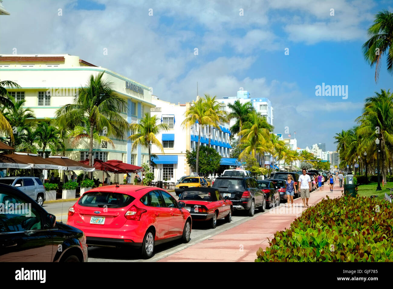 Ocean Drive de Miami, Florida, EE.UU. Foto de stock