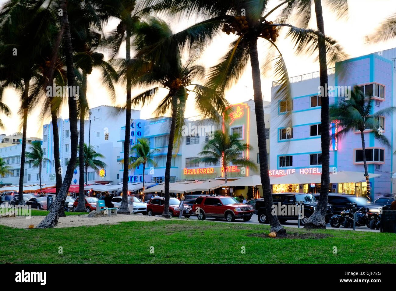 Hoteles Art Deco de Ocean Drive, Miami, Florida Foto de stock