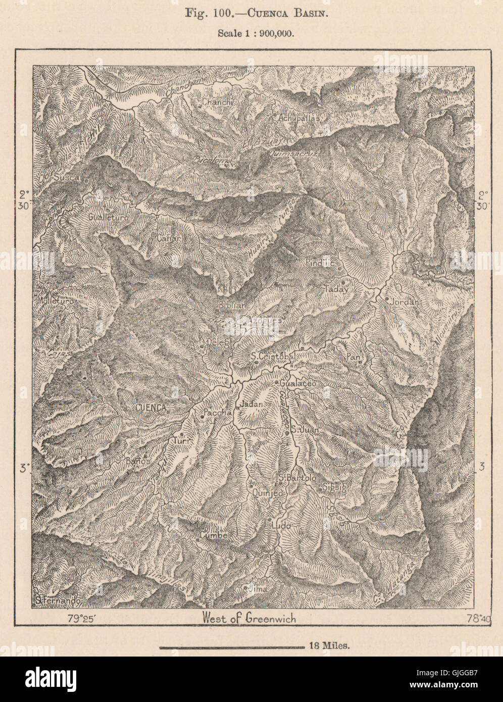 Cuenca Cuenca. Ecuador. Tomebamba Yanuncay Machangara Tarqui, 1885 mapa  antiguo Fotografía de stock - Alamy