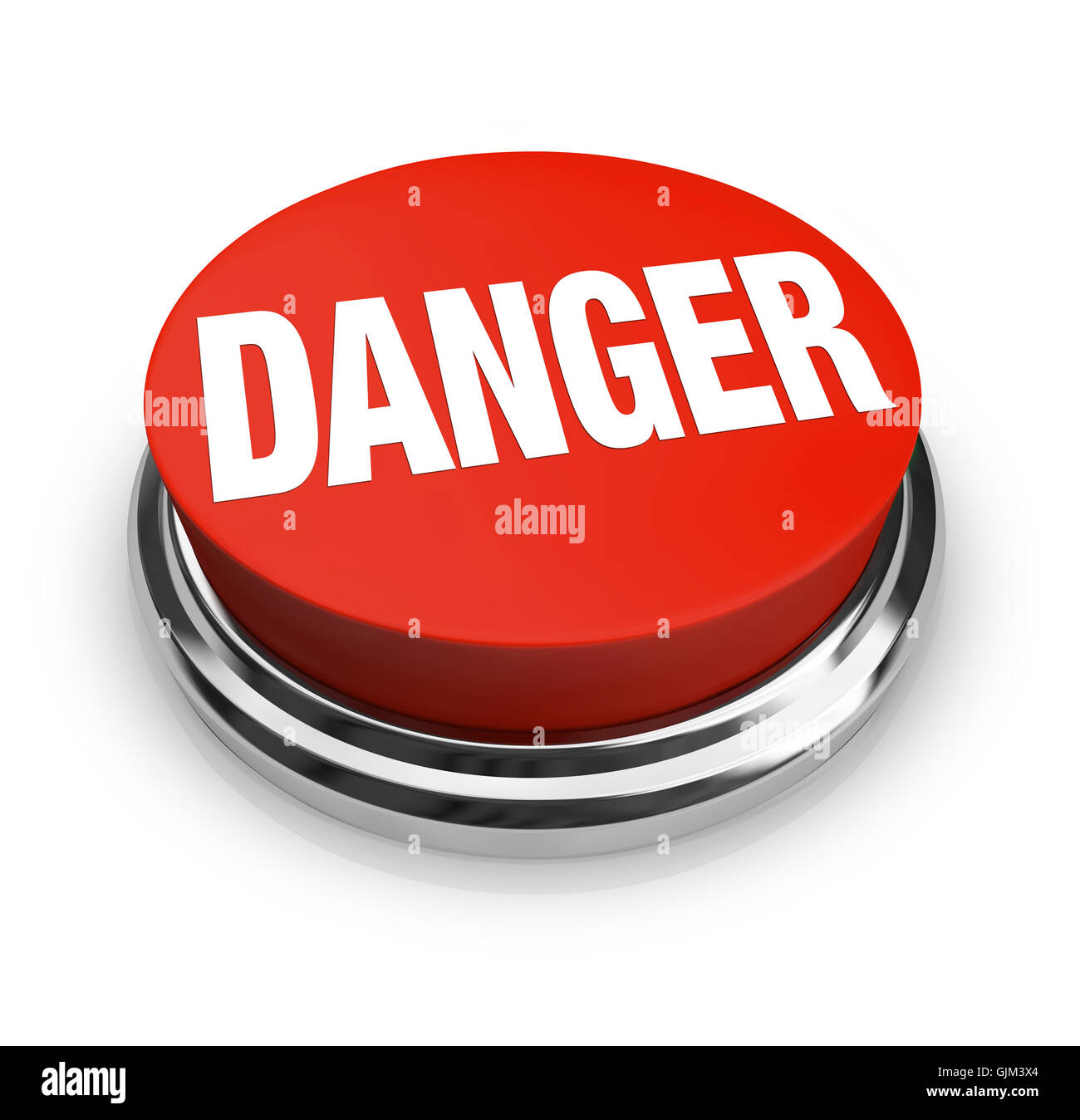 La palabra Peligro sobre el botón rojo redondo - Precaución estar alerta Foto de stock
