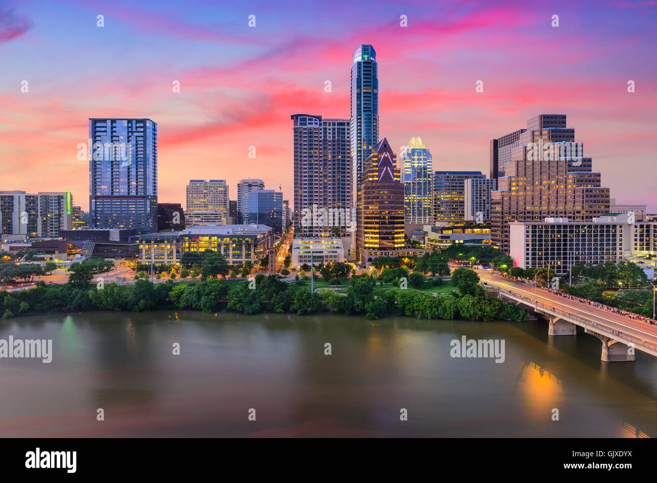 Austin, Texas, EE.UU. Perfil del centro de la ciudad. Foto de stock