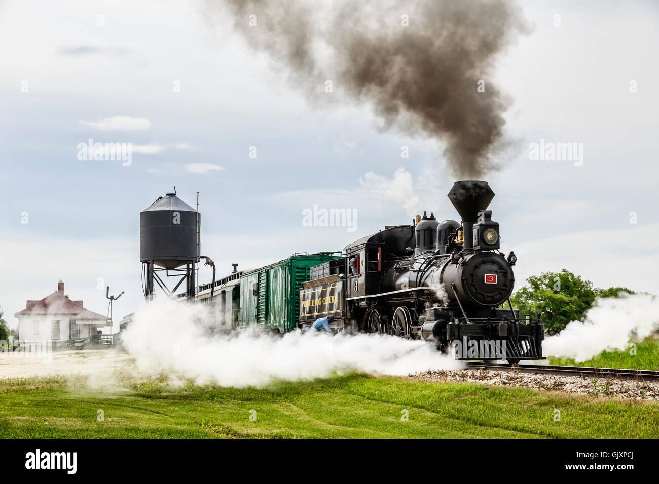 Tren de vapor Vintage No.3 de la Prairie Dog Central Railway, Winnipeg, Manitoba, Canadá. Foto de stock