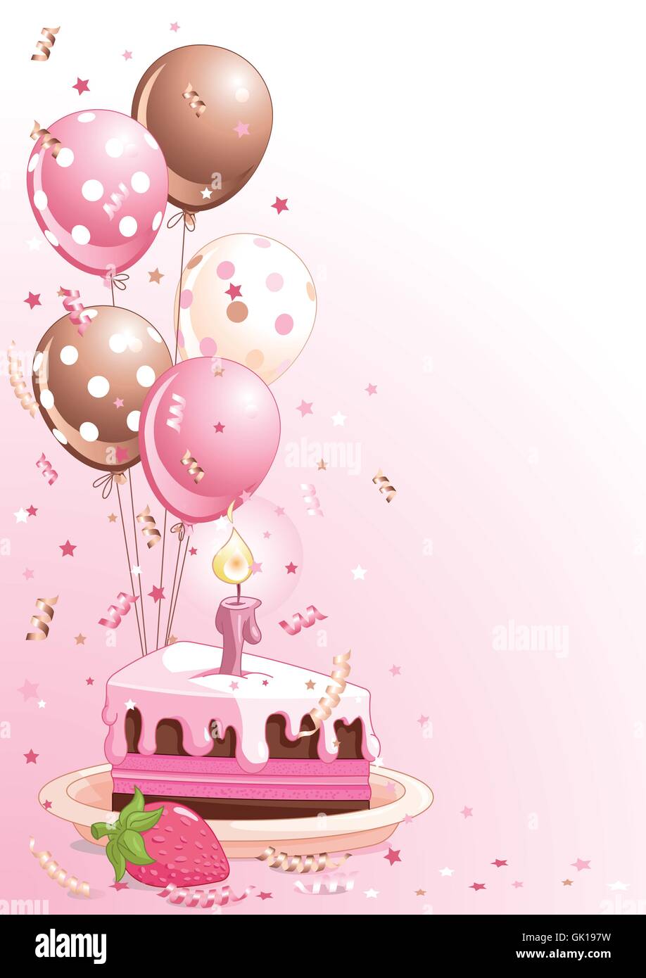 Rebanada de pastel de cumpleaños con globos Imagen Vector de stock - Alamy