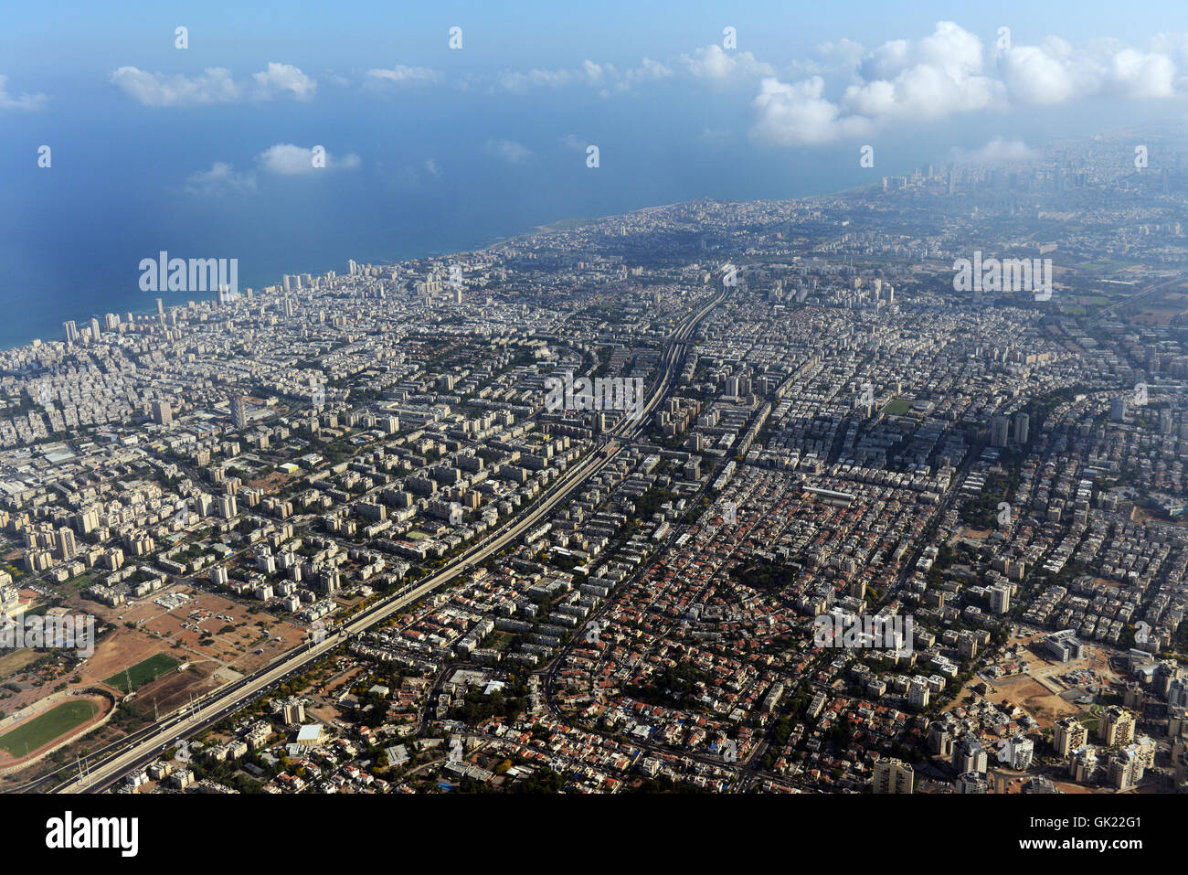 Vista aérea de la zona metropolitana de Tel Aviv, al sur de Tel-Aviv. Foto de stock
