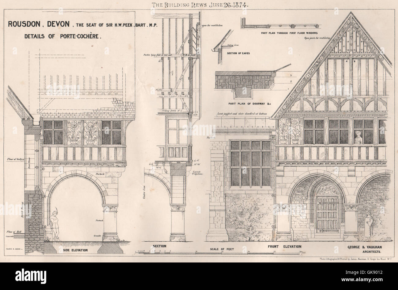 Rousdon, Devon (Sir HW Peek). Porte-Cochère; George & Vaughan arquitectos, 1874 Foto de stock