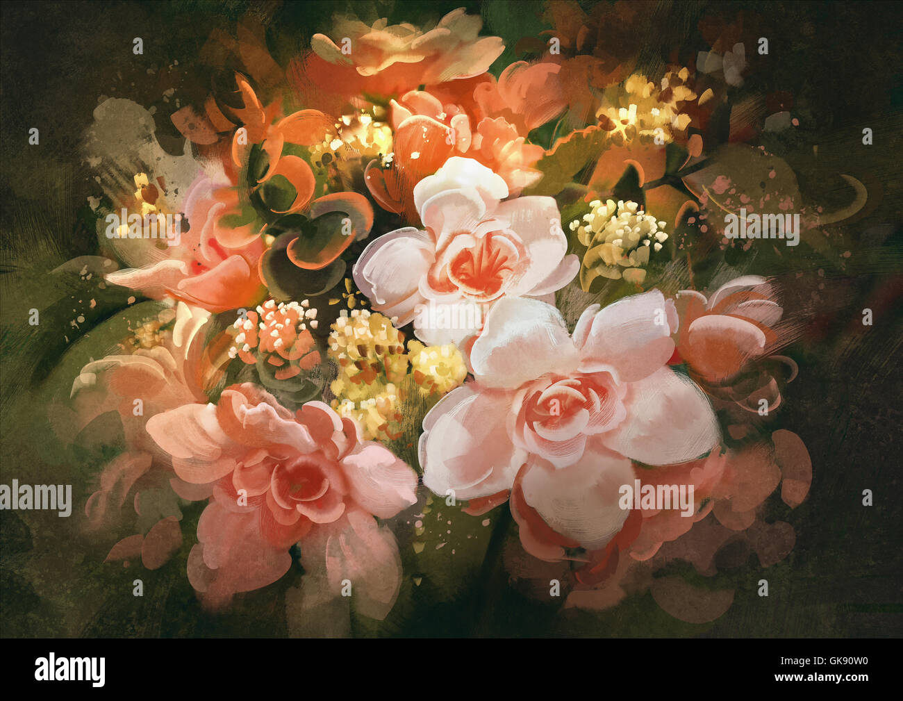 Hermosas flores,color blooming,ilustración,pintura digital Foto de stock