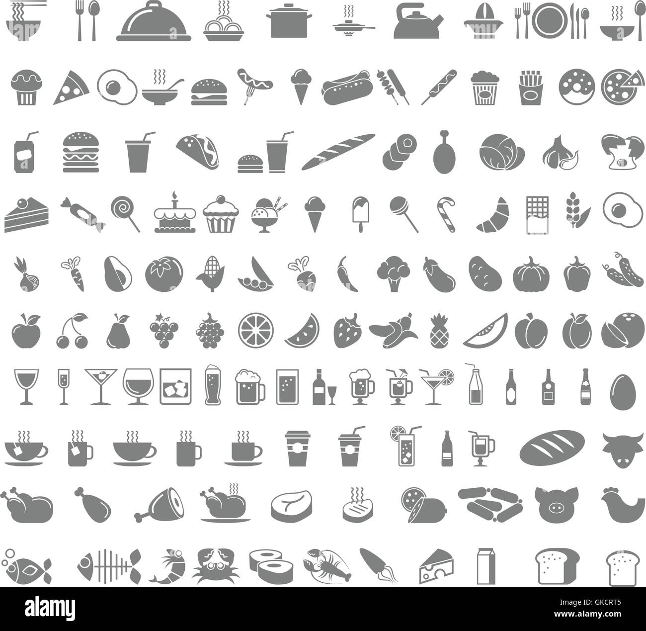 Iconos de alimentos y bebidas. Ilustración del Vector