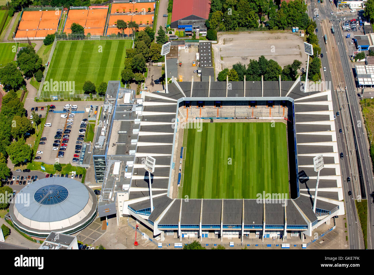 Vista aérea, Vonovia-Ruhrstadion, estadio estadio VfL Bochum de la Bundesliga, la primera liga de fútbol, Bochum, área de Ruhr, Foto de stock