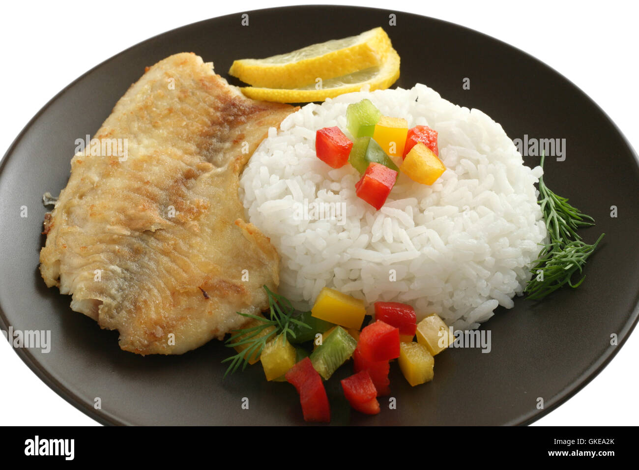 La tilapia frita con arroz hervido Fotografía de stock Alamy