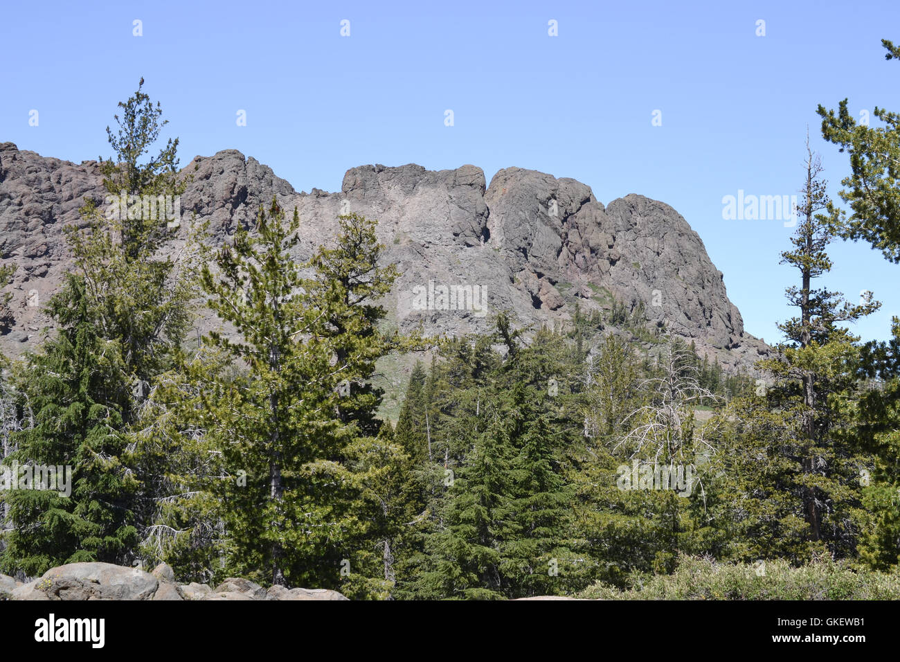 Formaciones de roca granítica de Sierra Nevada al desierto Mokelumne en el verano. Foto de stock