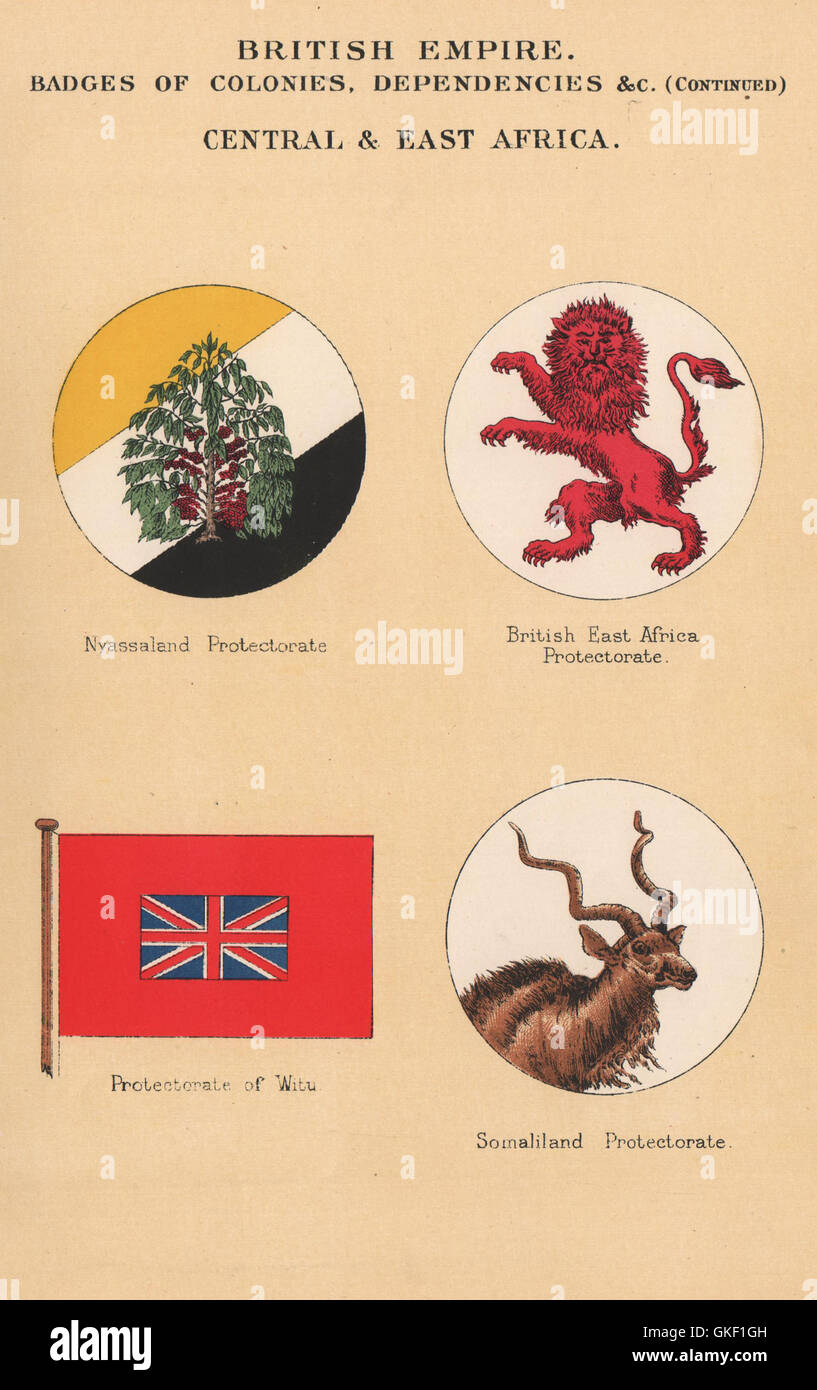 El África Oriental Británica insignias Witu (Kenya) Somalilandia Nyassaland protectorados 1916 Foto de stock