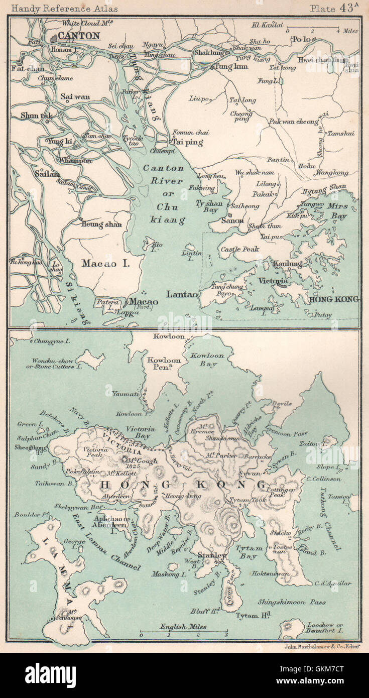 La isla de Hong Kong. El estuario del río de la perla. El cantón de la  provincia de Guangdong. Bartolomé, 1904 mapa Fotografía de stock - Alamy