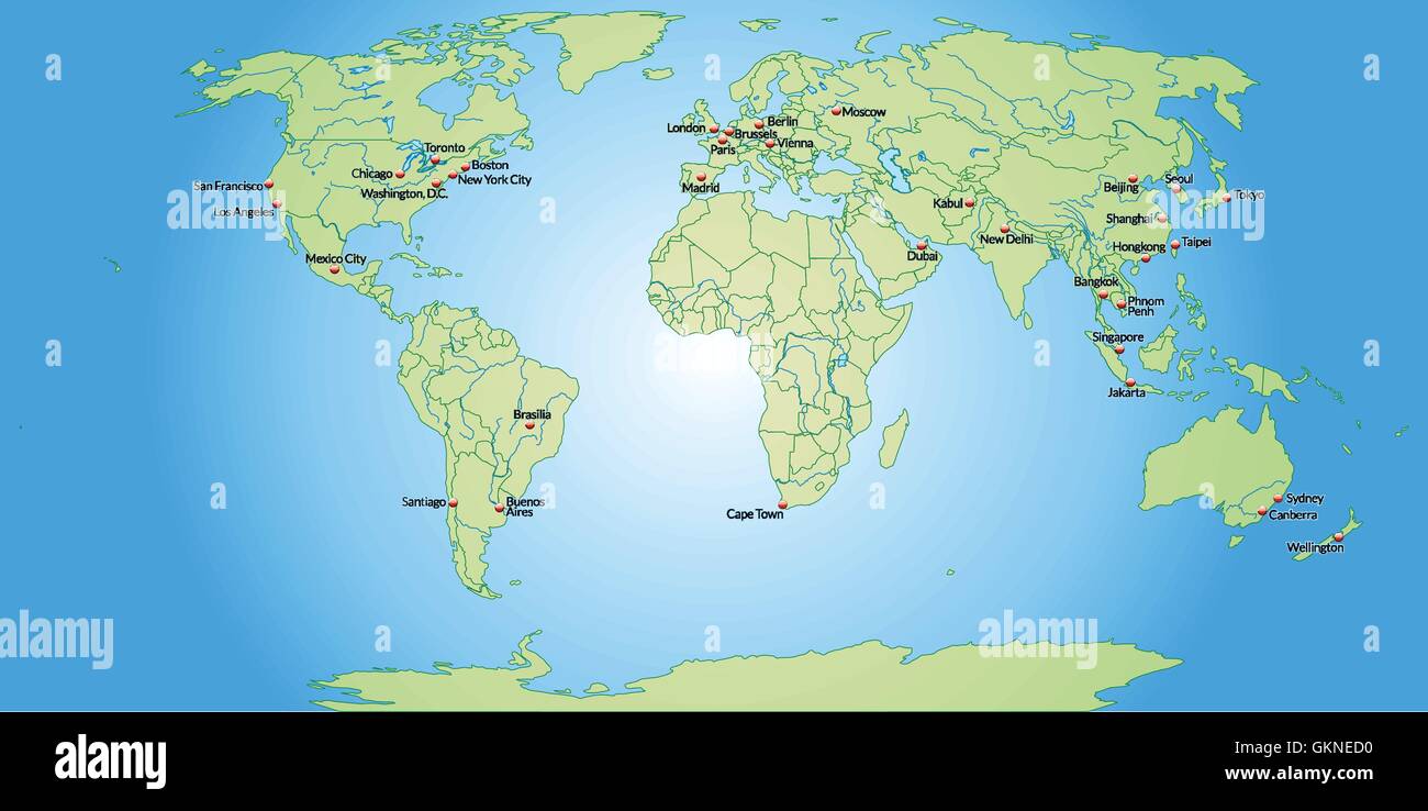 Digital Estándar Ver insectos Mapa de las capitales del mundo en color verde pastel Imagen Vector de  stock - Alamy