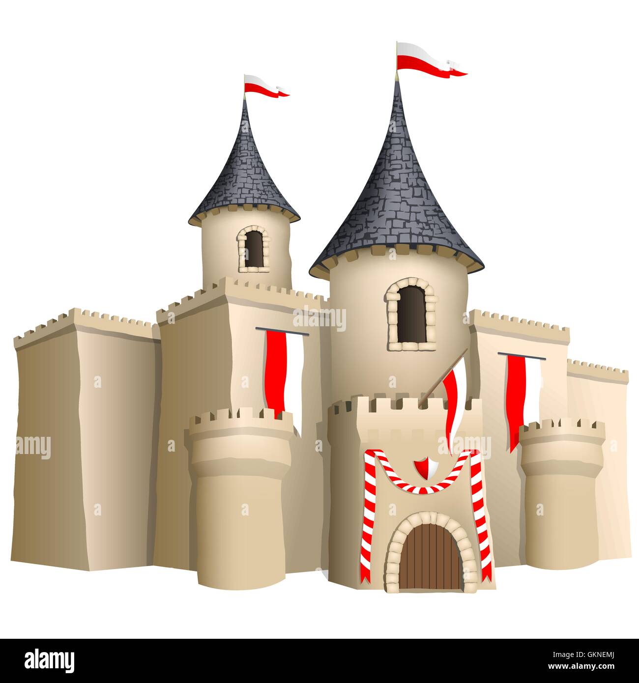 El castillo de la torre reino edificio torre medieval castillo fortaleza de objeto ilustración bandera Ilustración del Vector