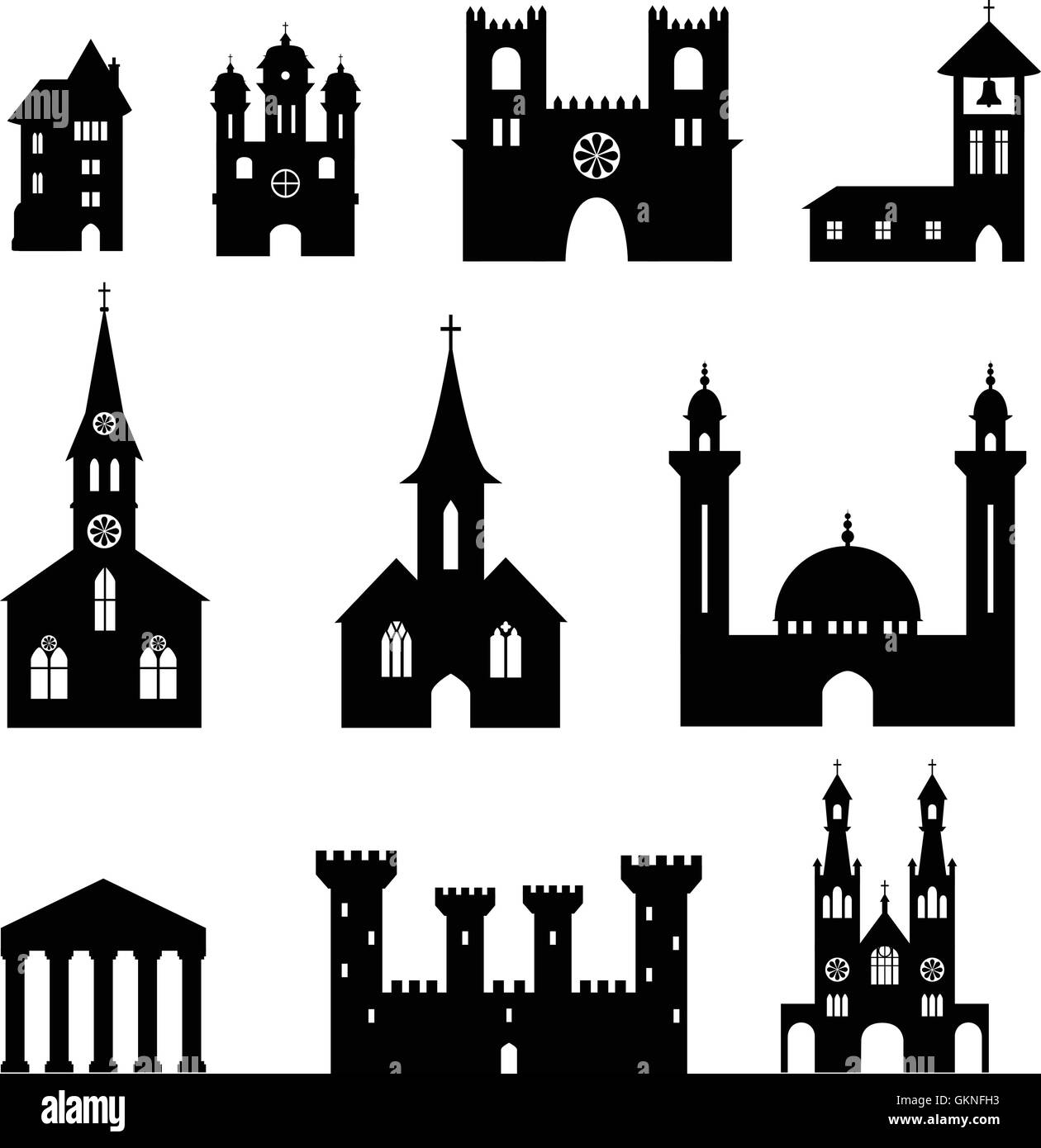 Religión La iglesia catedral de estilo de la fortaleza de la construcción de la arquitectura de estilo arquitectónico Ilustración del Vector
