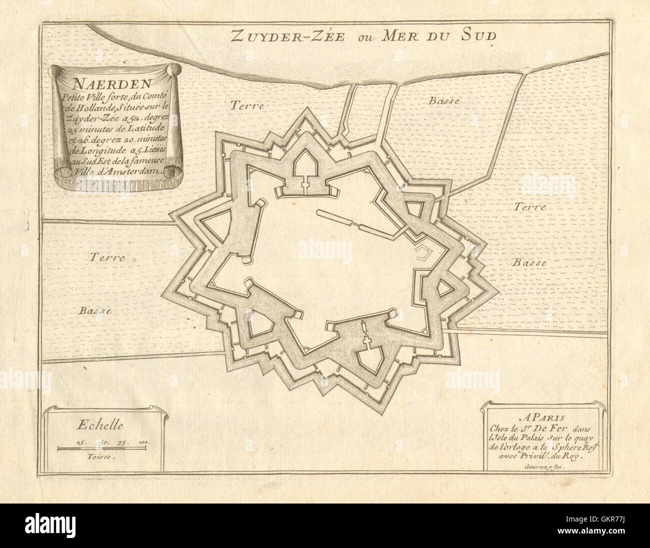 "Naerden'. Naarden. Plan Fortifed ciudad/pueblo. Países Bajos. DE FER, 1705 viejo mapa Foto de stock