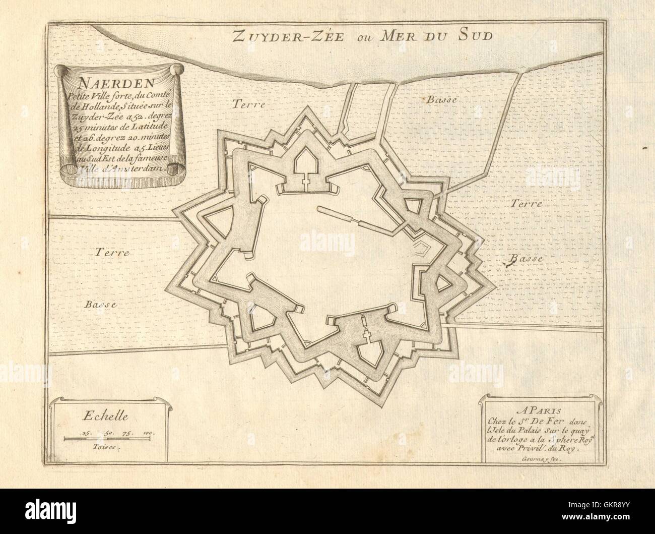 "Naerden'. Naarden. Plan Fortifed ciudad/pueblo. Países Bajos. DE FER, 1705 viejo mapa Foto de stock