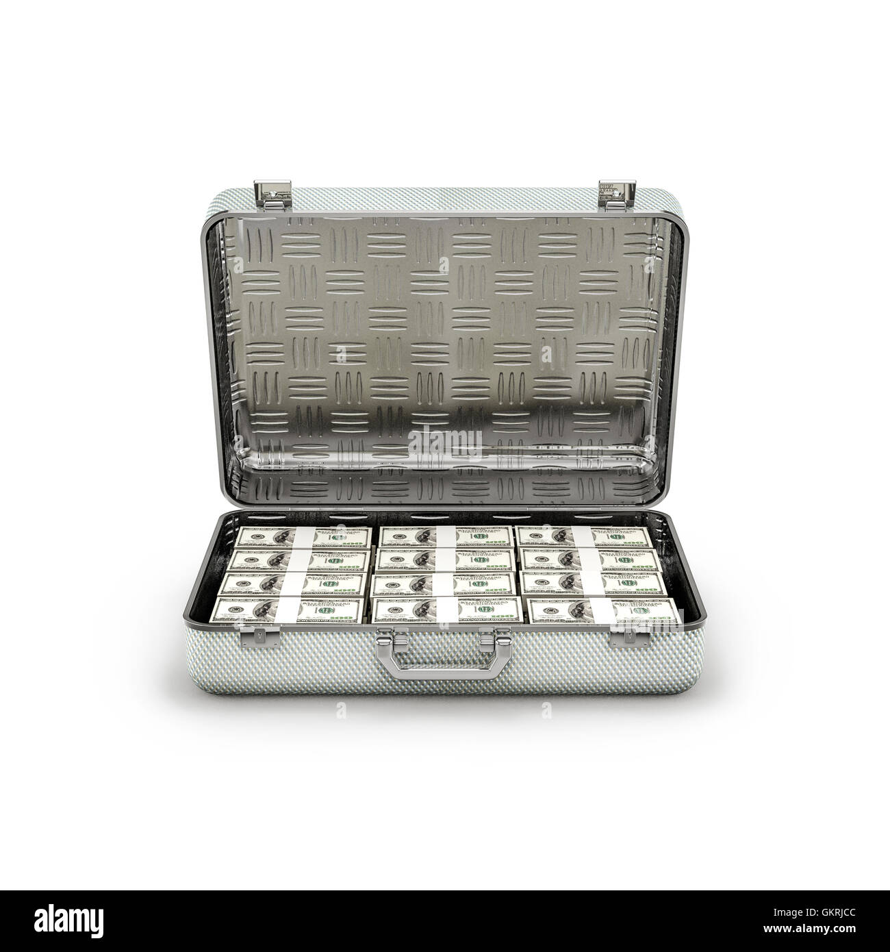 Maletín de dólares de rescate / 3D ilustración de fajos de billetes de cien  dólares dentro del maletín de metal Fotografía de stock - Alamy