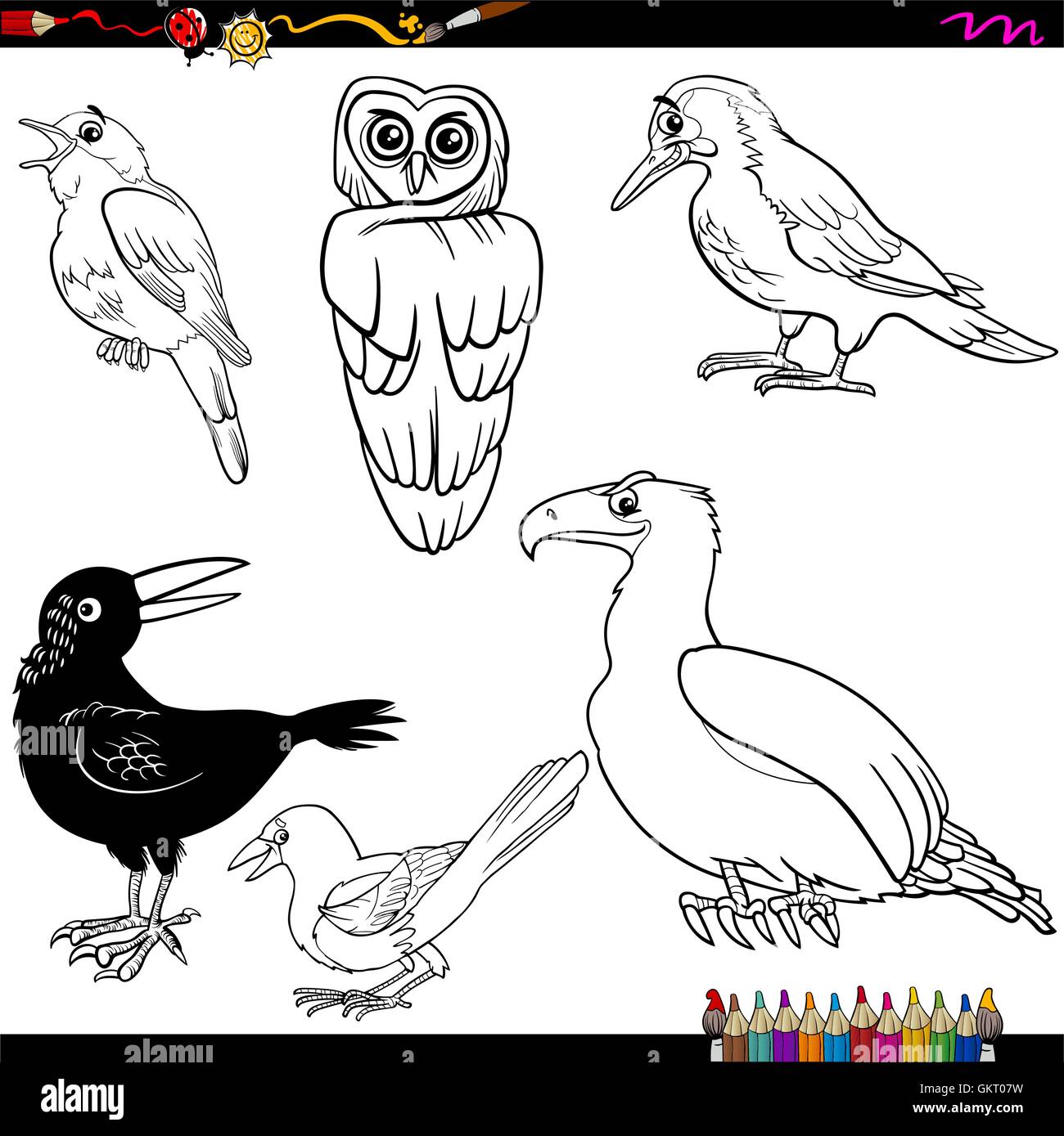 Página para colorear dibujos animados de aves Imagen Vector de stock - Alamy