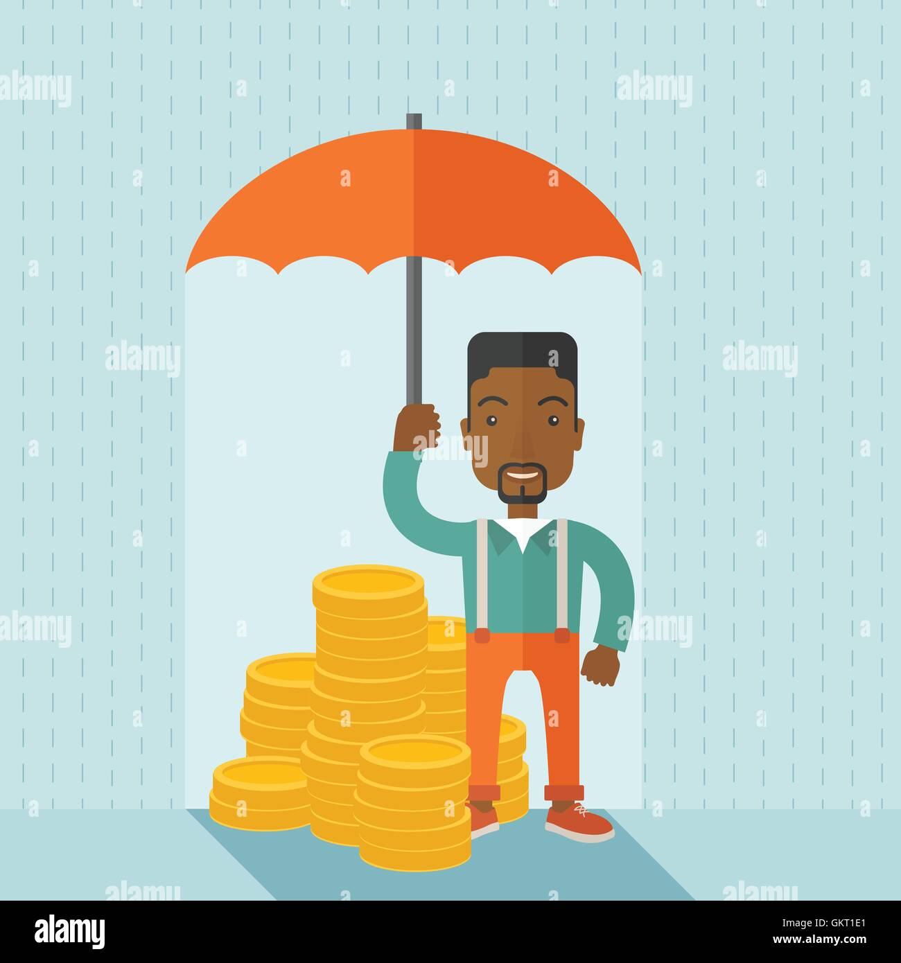 Empresario africano-americanos con paraguas como protección para su inversión. Ilustración del Vector