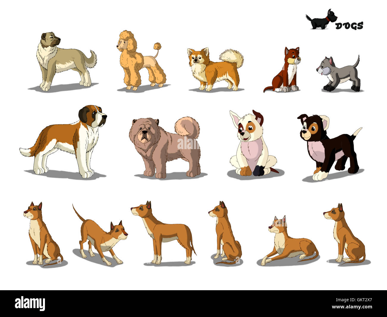 Conjunto de perros. La pintura digital a todo color ilustración del estilo  de dibujos animados aislado sobre fondo blanco Fotografía de stock - Alamy