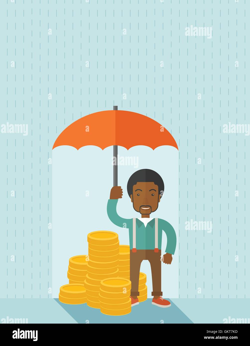 Empresario africano-americanos con paraguas como protección para su inversión. Ilustración del Vector
