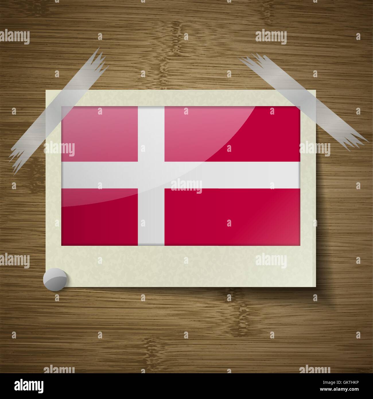 Banderas de Dinamarca en el fotograma Sobre la textura de madera. Vector Ilustración del Vector