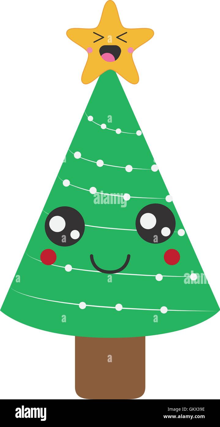Kawaii icono del árbol de navidad Imagen Vector de stock - Alamy