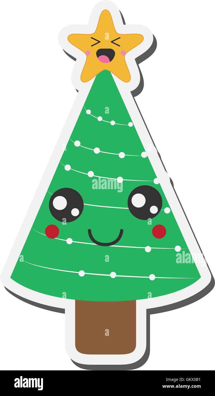 Kawaii icono del árbol de navidad Imagen Vector de stock - Alamy