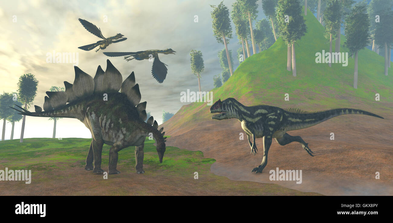 Caza de Allosaurus Foto de stock