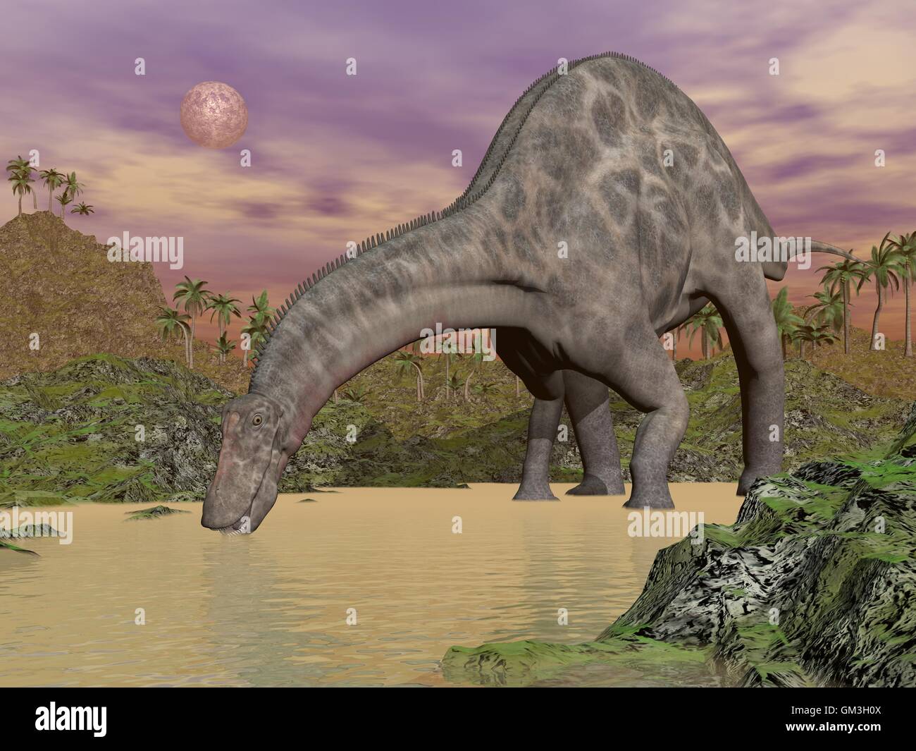 Dinosaurio Dicraeosaurus beber - 3D Render Foto de stock