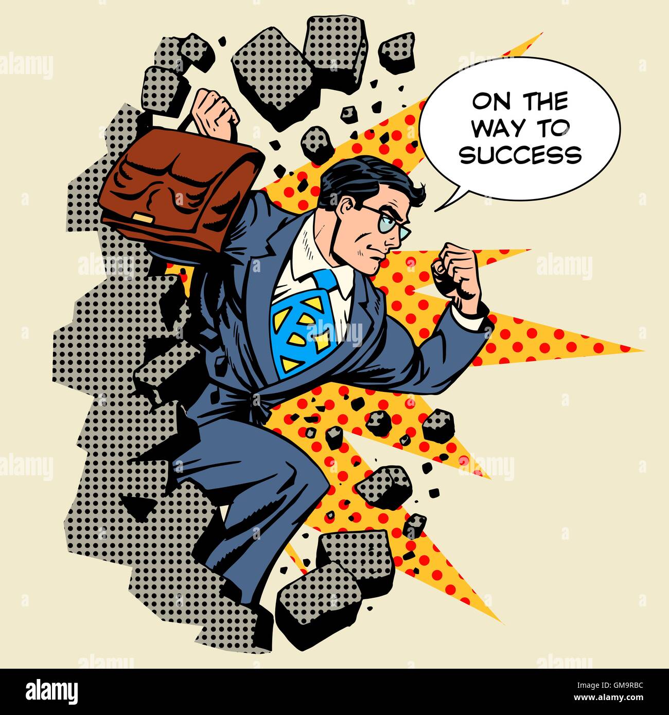 Innovación empresarial empresario de éxito hero irrumpe a través de th Ilustración del Vector