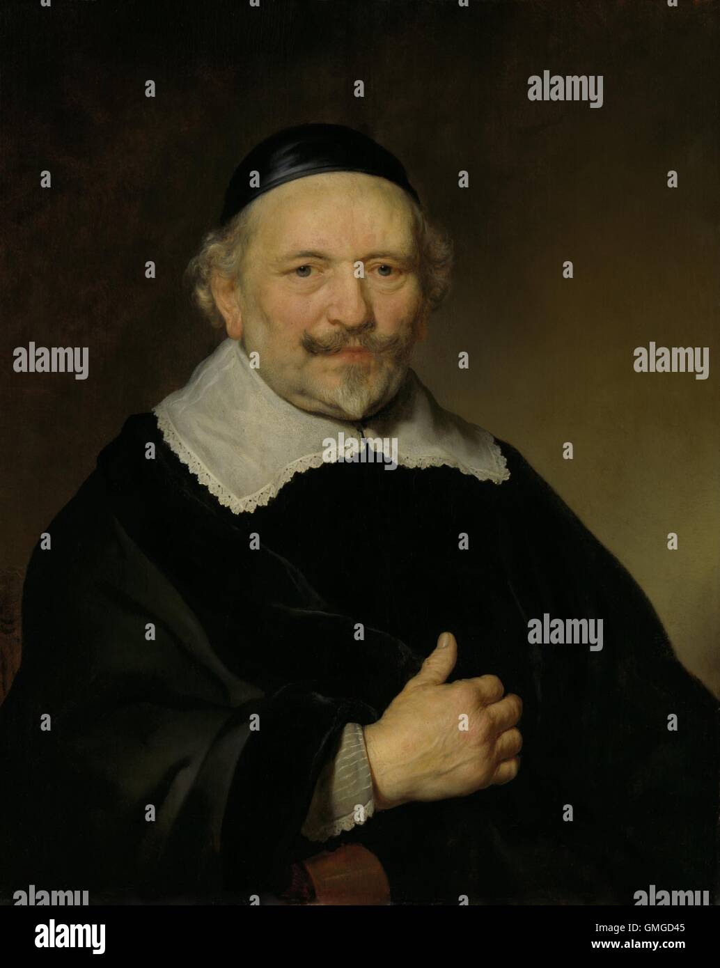 Retrato de un hombre, por Govert Flinck, c. 1643, la pintura holandesa, el aceite en el tablero. La niñera tiene dos posibles identificaciones: Augustijn Wtenbogaert o Johannes Wtenbogaert, Recaudador de Impuestos de Amsterdam (BSLOC 2016 3 88) Foto de stock