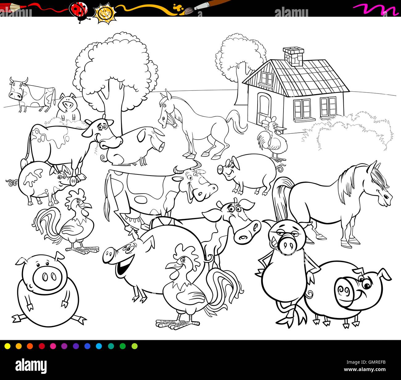 Dibujos animados animales de granja para colorear Imagen Vector de stock -  Alamy