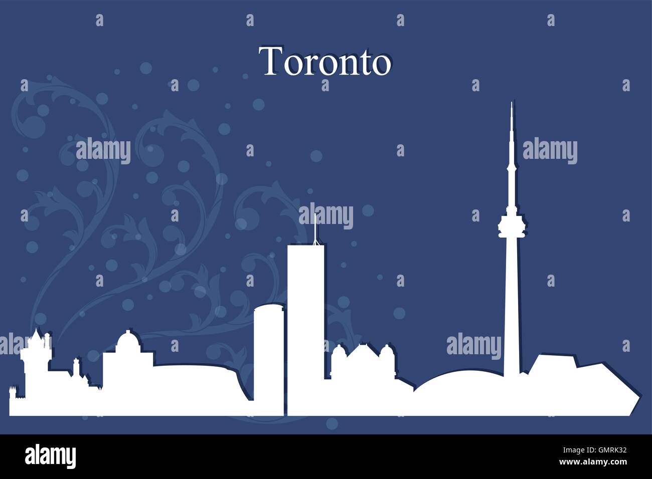 Horizonte de la ciudad de Toronto silueta sobre fondo azul. Ilustración del Vector