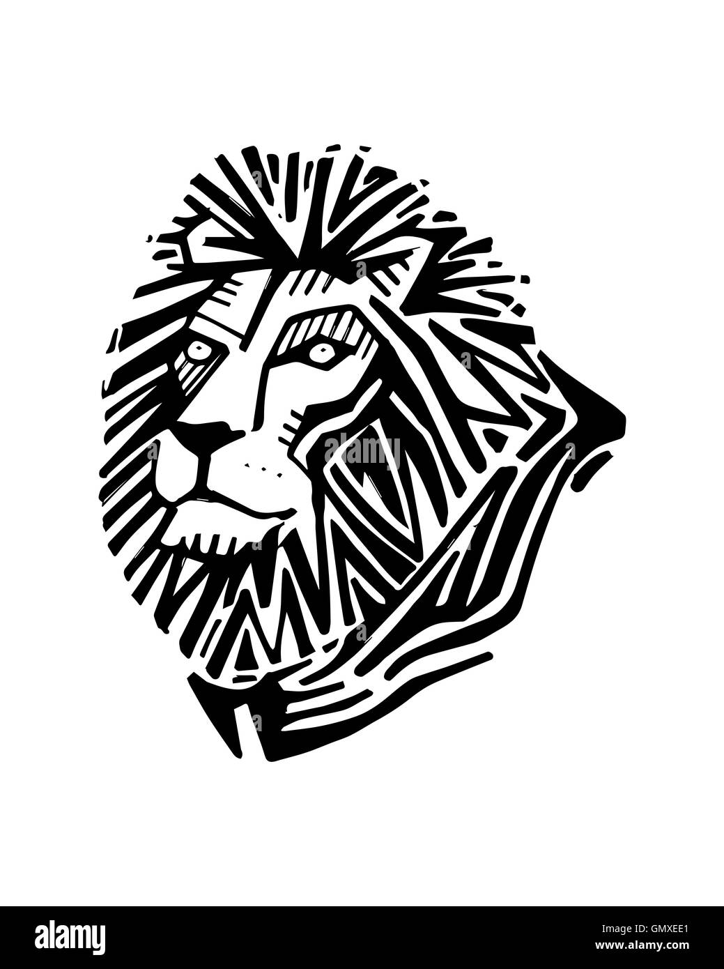 Ilustración dibujada a mano o un dibujo de una cabeza de león Foto de stock