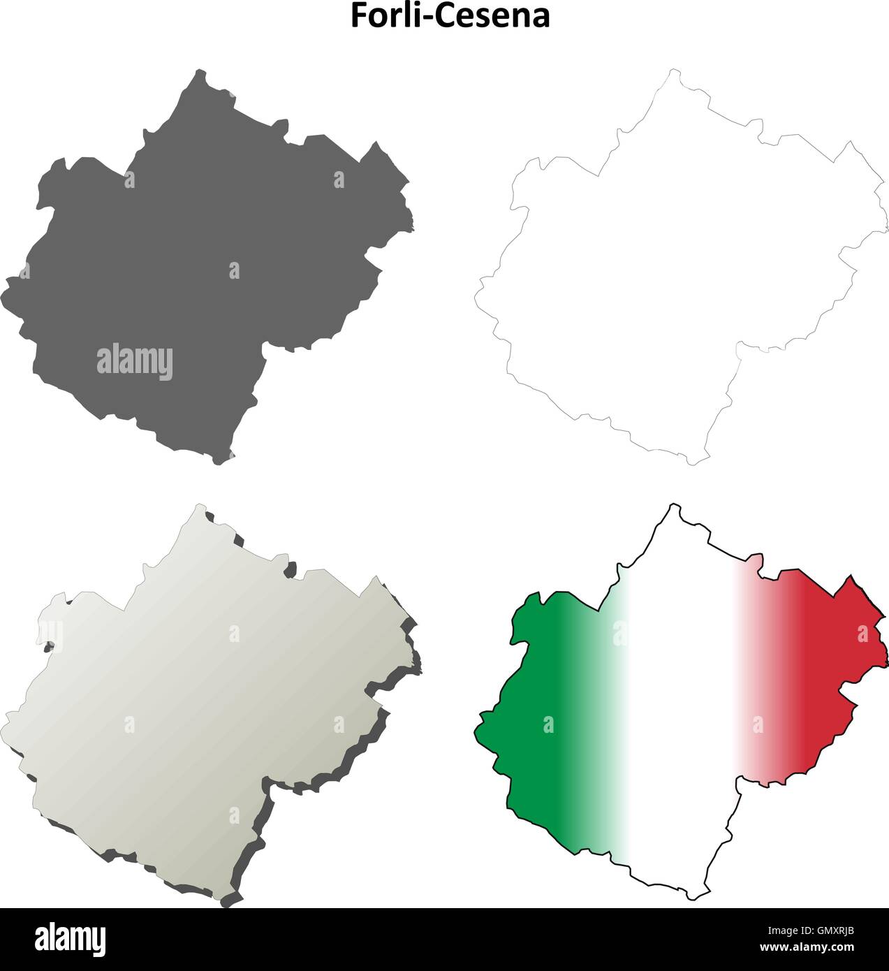 Esquema detallado en blanco Forli-Cesena map set Ilustración del Vector