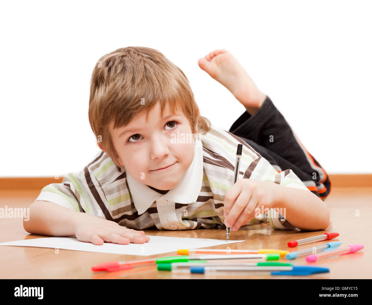 Niño dibujo o escritura Foto de stock