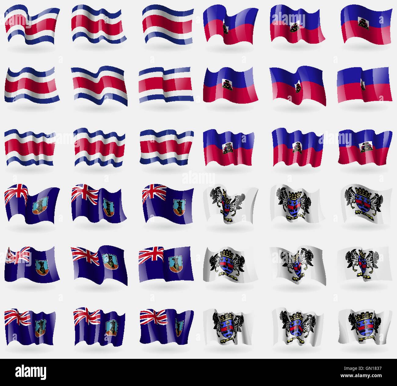 Costa Rica, Haití, Montserrat, Saint Barthelemy. Conjunto de 36 banderas de  los países del mundo. Vector Imagen Vector de stock - Alamy